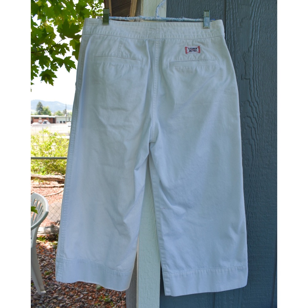Lauren Ralph Lauren White Sailor Capri Gaucho Pants Cotton Beach 90s Size 6 - Picture 2 of 8